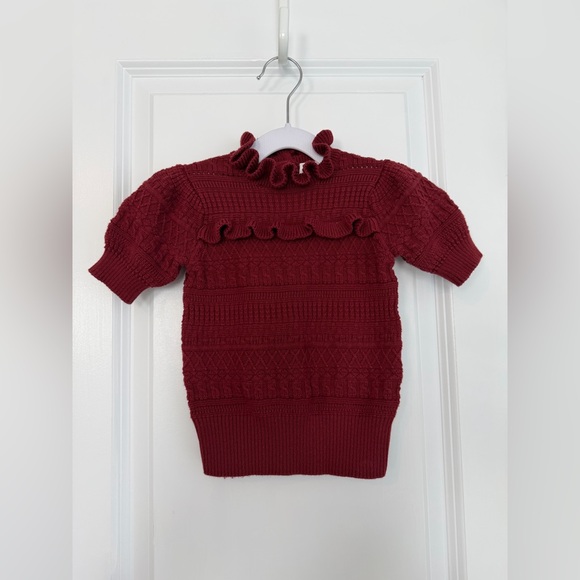 Janie and Jack Other - Janie and Jack Girls Ruffle Puff Short Sleeve Sweater Burgundy Size 2T